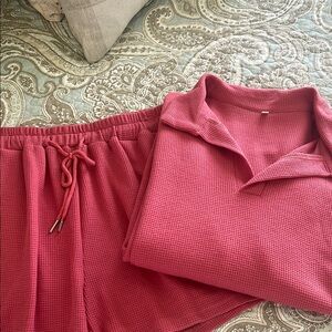 Pink Waffle Knit Lounge Set - Cozy Two-Piece